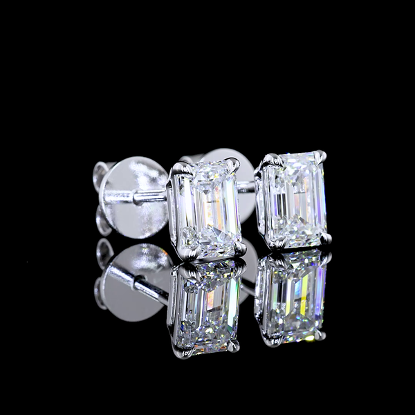 Lab-Grown 1.46 Carat Emerald D-VVS2 Diamond 14K White Gold Studs Earrings