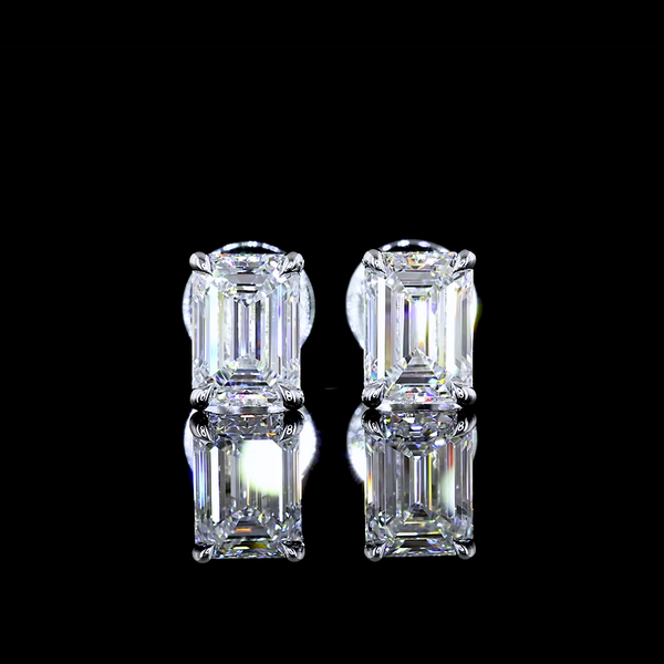 Lab-Grown 1.46 Carat Emerald D-VVS2 Diamond 14K White Gold Studs Earrings