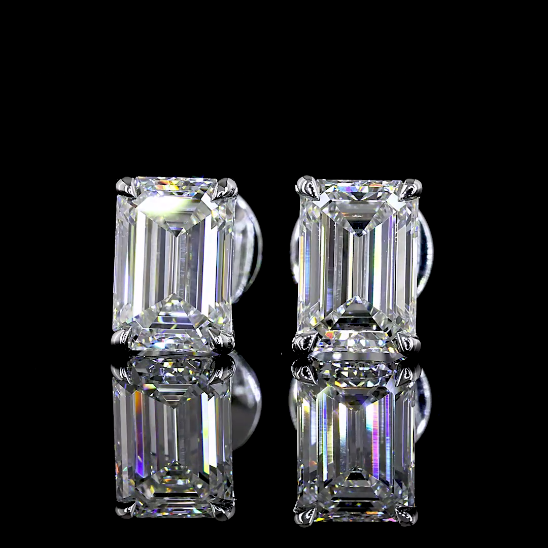 Lab-Grown 1.43 Carat Emerald D-VVS2 Diamond 14K White Gold Studs Earrings