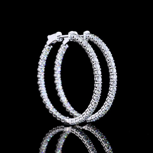 Lab-Grown 2.78 Carat Round E-VS Diamond 14K White Gold Hoops Earrings