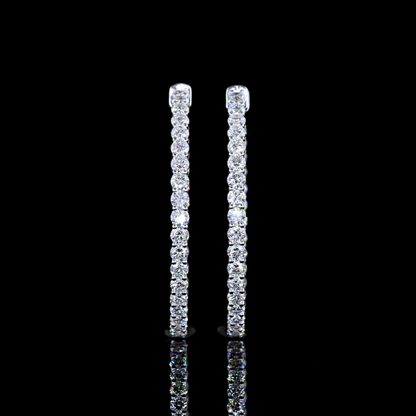 Lab-Grown 2.78 Carat Round E-VS Diamond 14K White Gold Hoops Earrings