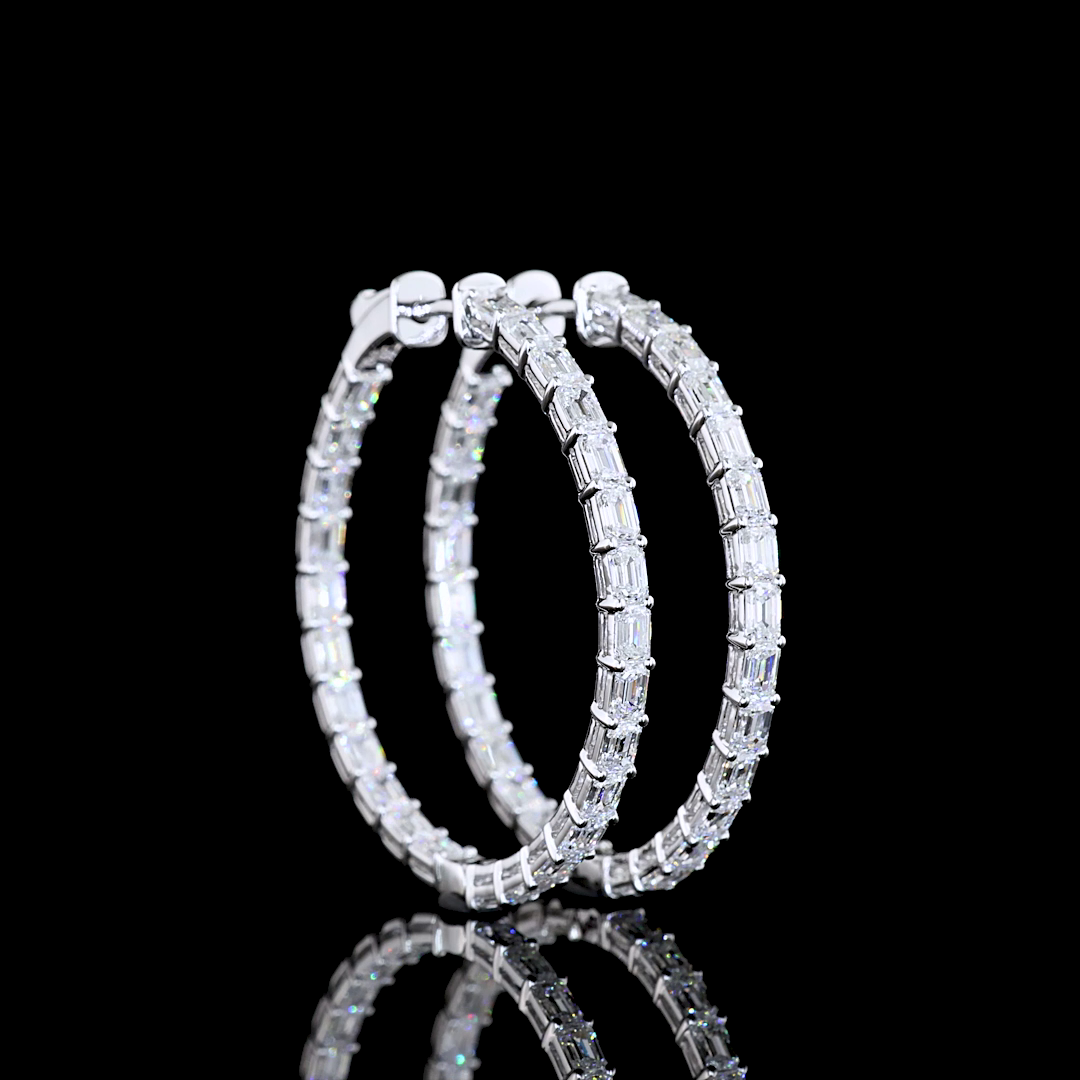Lab-Grown 4.01 Carat Emerald E-F-VS1 Diamond 14K White Gold Hoops Earrings