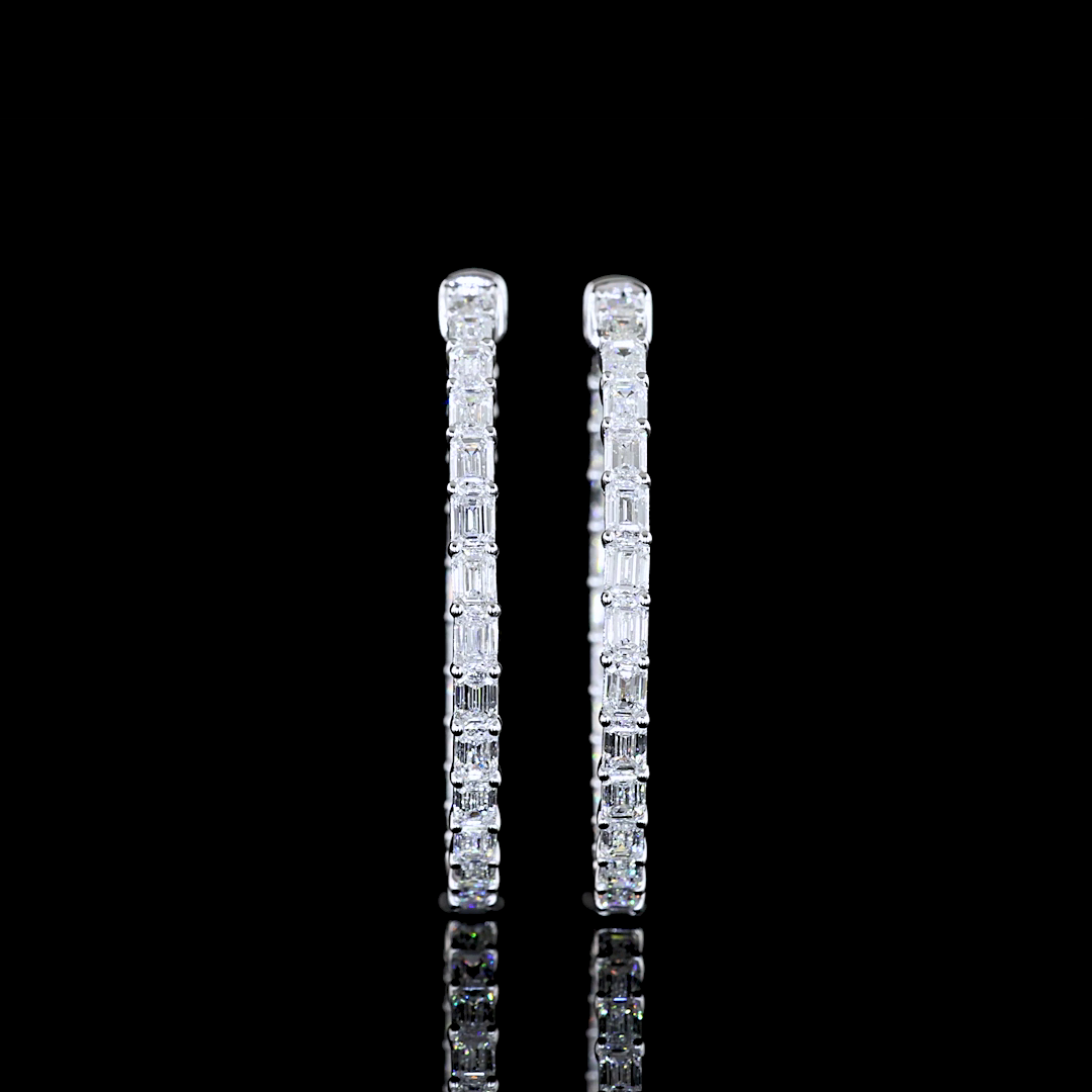 Lab-Grown 4.01 Carat Emerald E-F-VS1 Diamond 14K White Gold Hoops Earrings