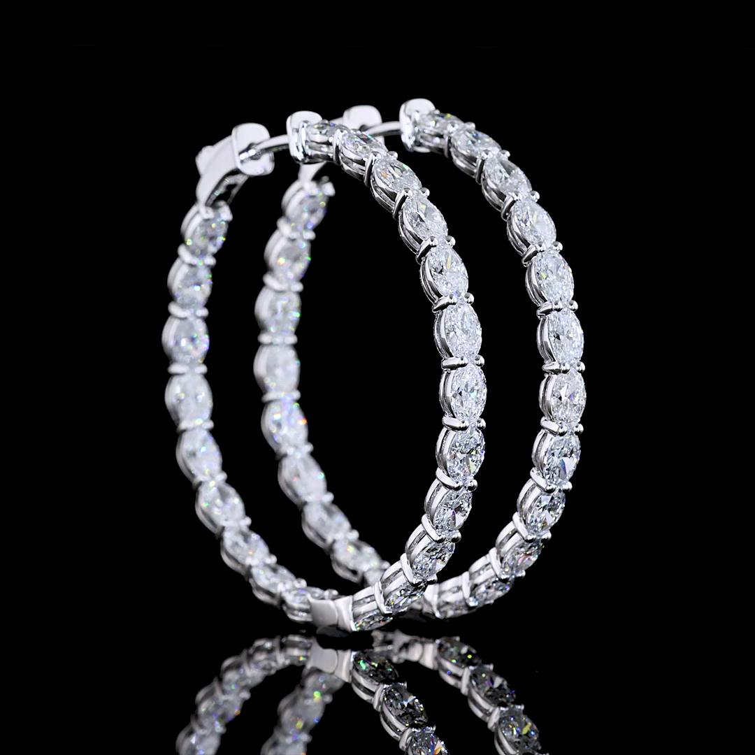 Lab-Grown 5.01 Carat Oval E-VS Diamond 14K White Gold Hoops Earrings