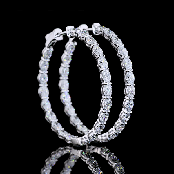 Lab-Grown 5.01 Carat Oval E-VS Diamond 14K White Gold Hoops Earrings