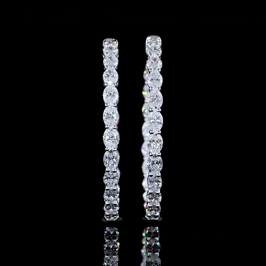 Lab-Grown 5.01 Carat Oval E-VS Diamond 14K White Gold Hoops Earrings