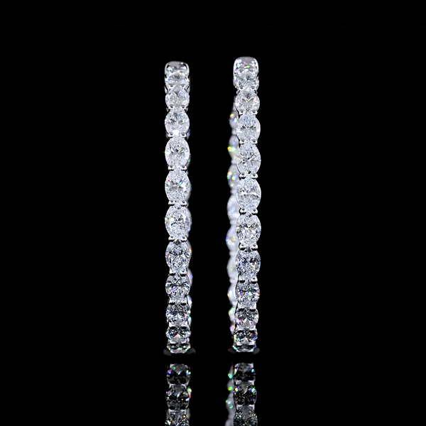 Lab-Grown 5.01 Carat Oval E-VS Diamond 14K White Gold Hoops Earrings