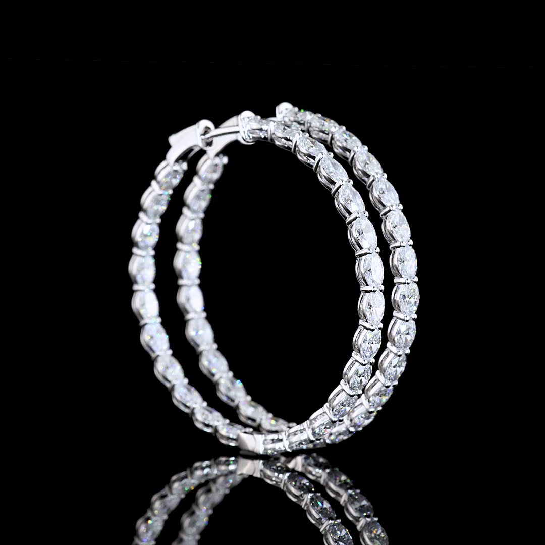 Lab-Grown 5.97 Carat Oval E-VS Diamond 14K White Gold Hoops Earrings