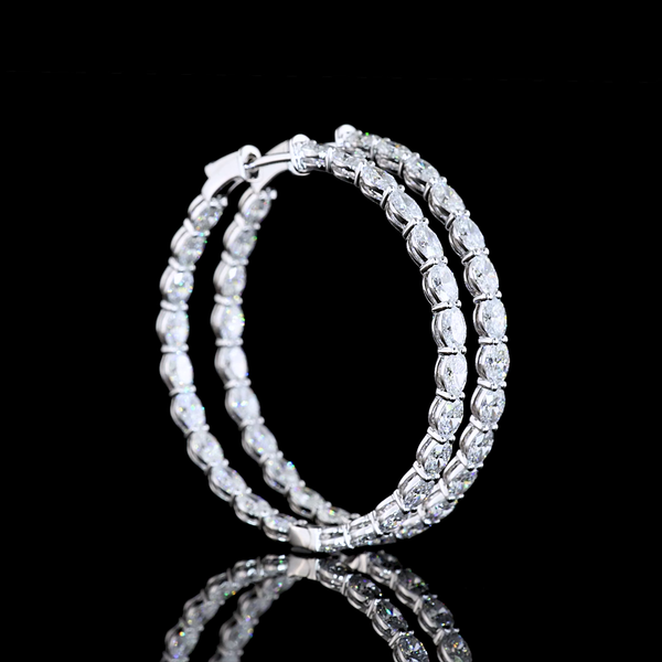 Lab-Grown 5.97 Carat Oval E-VS Diamond 14K White Gold Hoops Earrings
