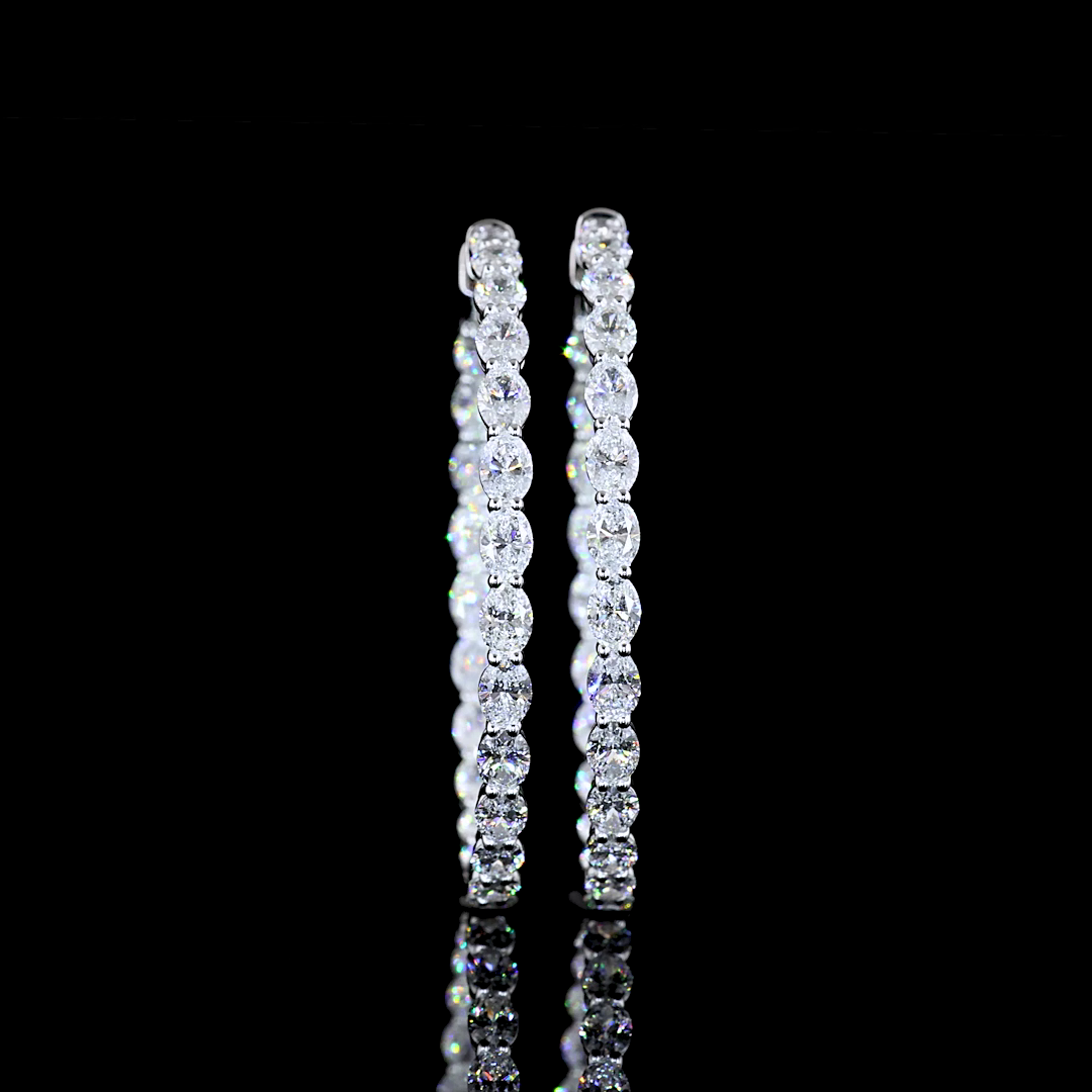 Lab-Grown 5.97 Carat Oval E-VS Diamond 14K White Gold Hoops Earrings