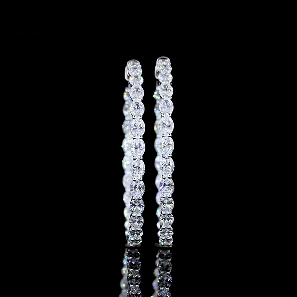 Lab-Grown 5.97 Carat Oval E-VS Diamond 14K White Gold Hoops Earrings