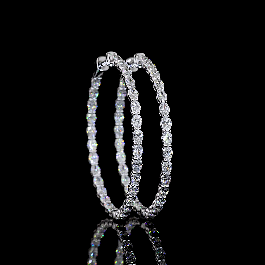 Lab-Grown 3.87 Carat Oval E-F-VS1 Diamond 14K White Gold Hoops Earrings