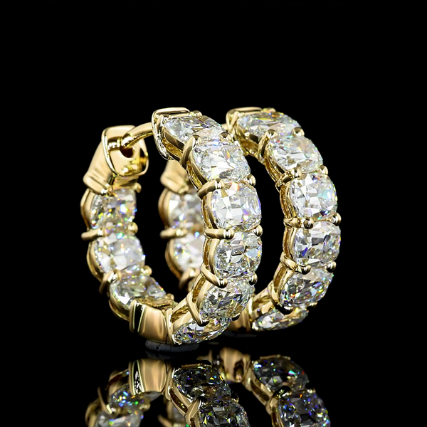 Lab-Grown 3.95 Carat Antique Cushion E-VS Diamond 14K Yellow Gold Huggies Earrings