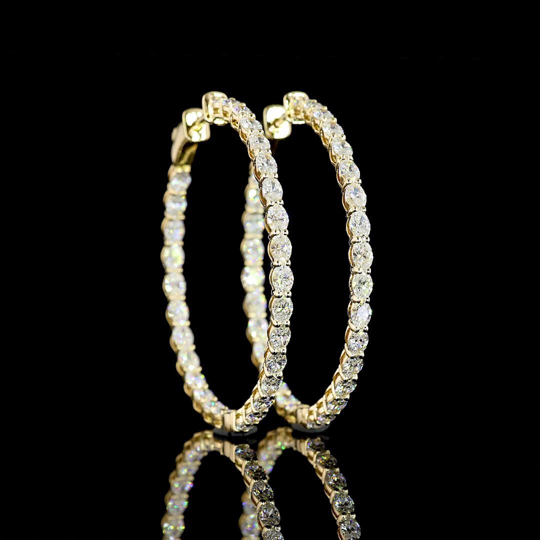 Lab-Grown 3.08 Carat Oval E-VS Diamond 14K Yellow Gold Hoops Earrings