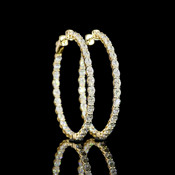 Lab-Grown 3.08 Carat Oval E-VS Diamond 14K Yellow Gold Hoops Earrings