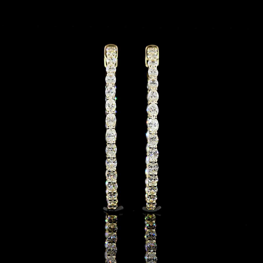 Lab-Grown 3.08 Carat Oval E-VS Diamond 14K Yellow Gold Hoops Earrings