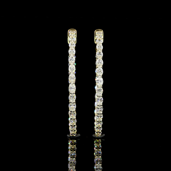 Lab-Grown 3.08 Carat Oval E-VS Diamond 14K Yellow Gold Hoops Earrings
