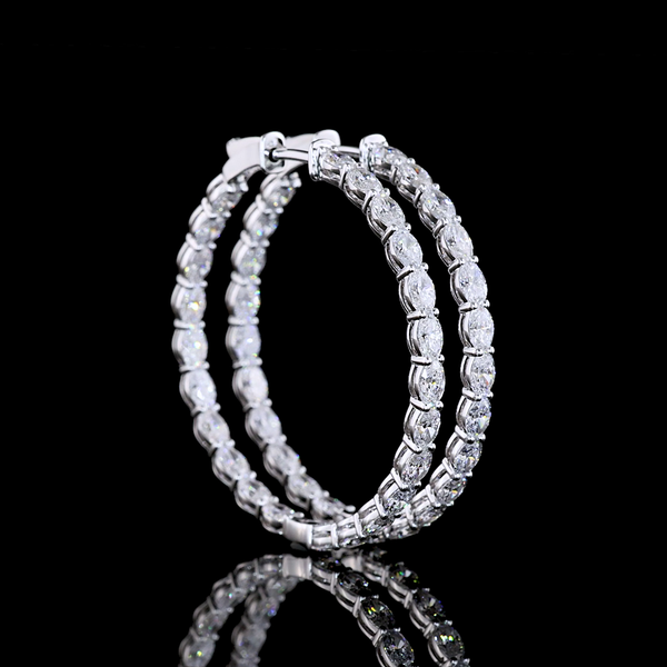 Lab-Grown 4.73 Carat Oval E-VS Diamond 14K White Gold Hoops Earrings