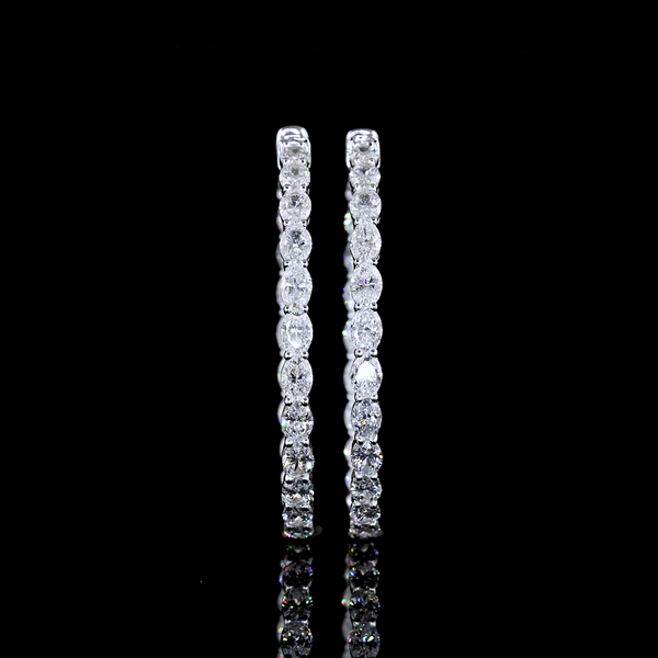 Lab-Grown 4.73 Carat Oval E-VS Diamond 14K White Gold Hoops Earrings