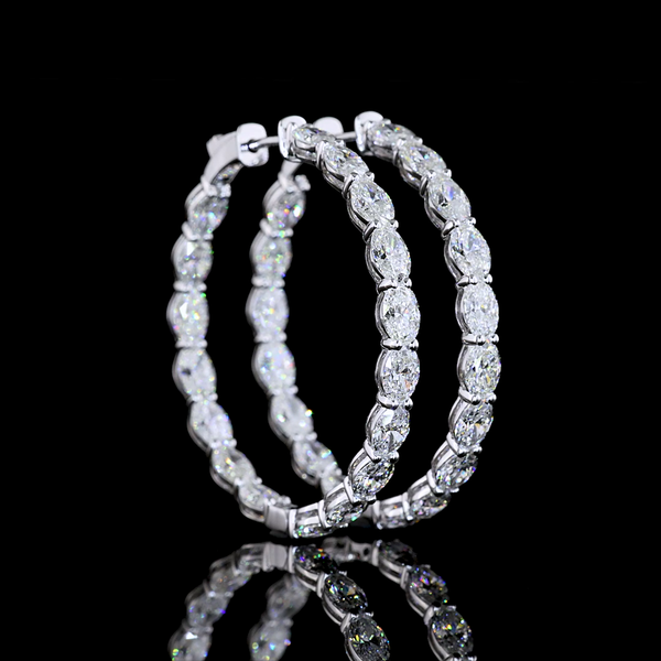 Lab-Grown 7.72 Carat Oval E-VS Diamond 14K White Gold Hoops Earrings
