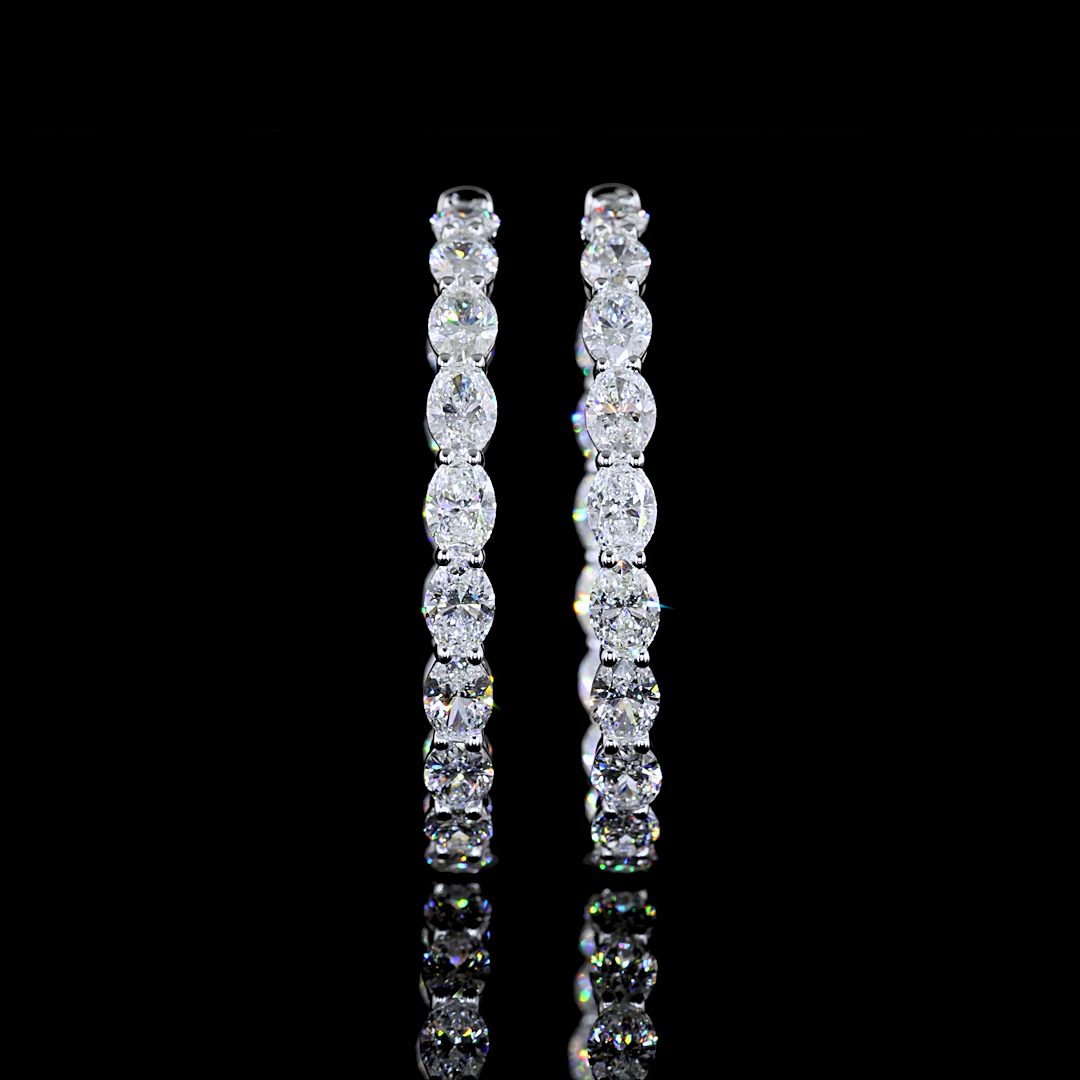 Lab-Grown 7.72 Carat Oval E-VS Diamond 14K White Gold Hoops Earrings