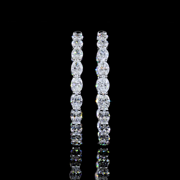 Lab-Grown 7.72 Carat Oval E-VS Diamond 14K White Gold Hoops Earrings