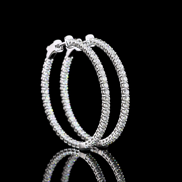 Lab-Grown 2.56 Carat Round E-VS Diamond 14K White Gold Hoops Earrings