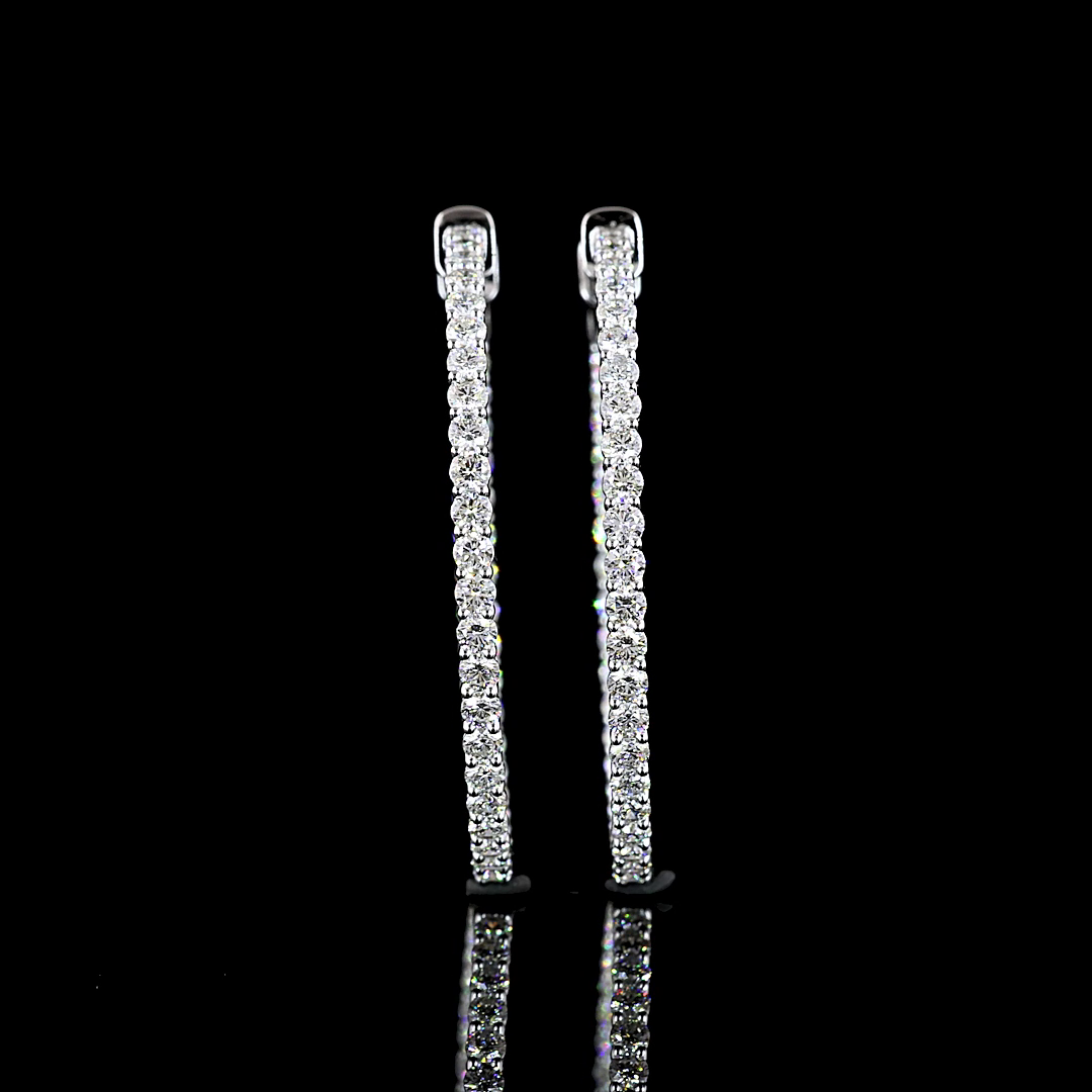 Lab-Grown 2.56 Carat Round E-VS Diamond 14K White Gold Hoops Earrings