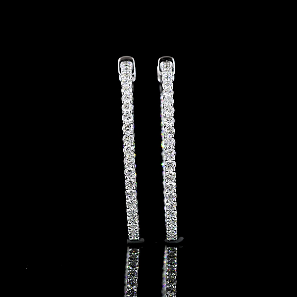 Lab-Grown 2.56 Carat Round E-VS Diamond 14K White Gold Hoops Earrings