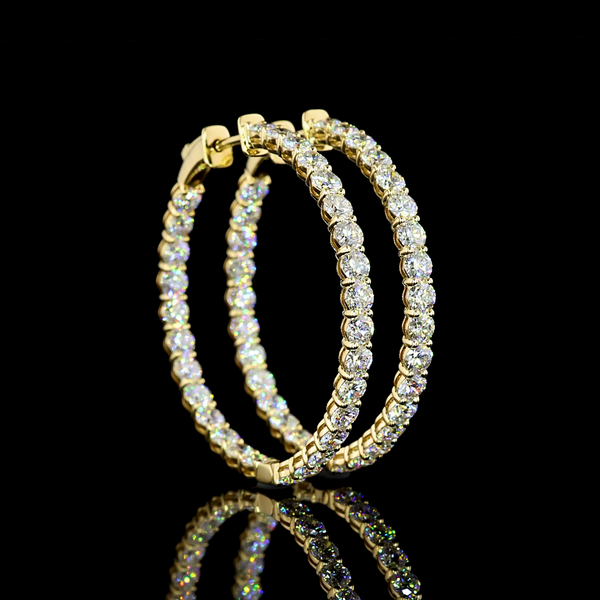 Lab-Grown 5.39 Carat Round E-VS Diamond 14K Yellow Gold Hoops Earrings