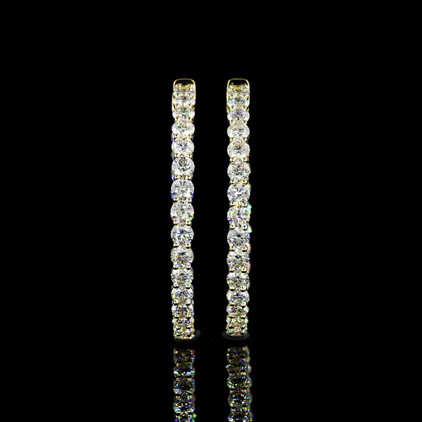 Lab-Grown 5.39 Carat Round E-VS Diamond 14K Yellow Gold Hoops Earrings
