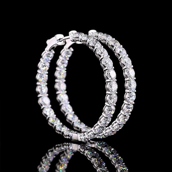 Lab-Grown 9.03 Carat Round E-VS Diamond 14K White Gold Hoops Earrings