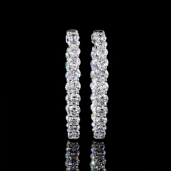 Lab-Grown 9.03 Carat Round E-VS Diamond 14K White Gold Hoops Earrings