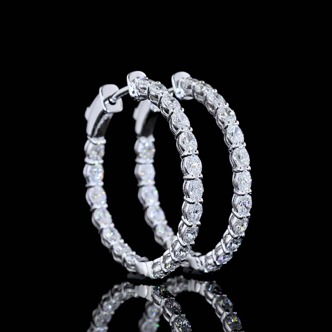 Lab-Grown 1.86 Carat Oval E-VS Diamond 14K White Gold Hoops Earrings