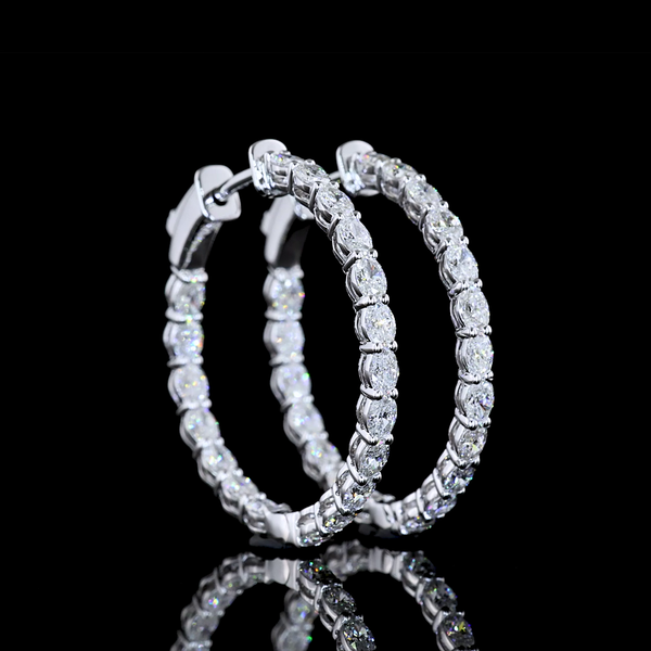 Lab-Grown 1.86 Carat Oval E-VS Diamond 14K White Gold Hoops Earrings