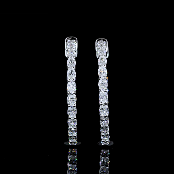 Lab-Grown 1.86 Carat Oval E-VS Diamond 14K White Gold Hoops Earrings