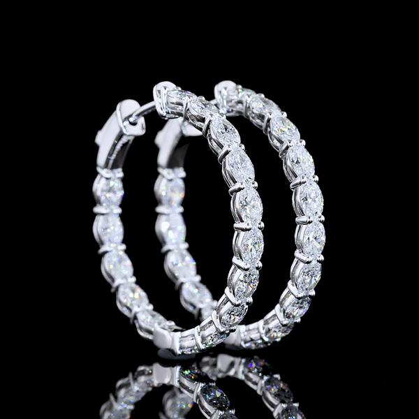 Lab-Grown 2.71 Carat Oval F-VS2 Diamond 14K White Gold Hoops Earrings