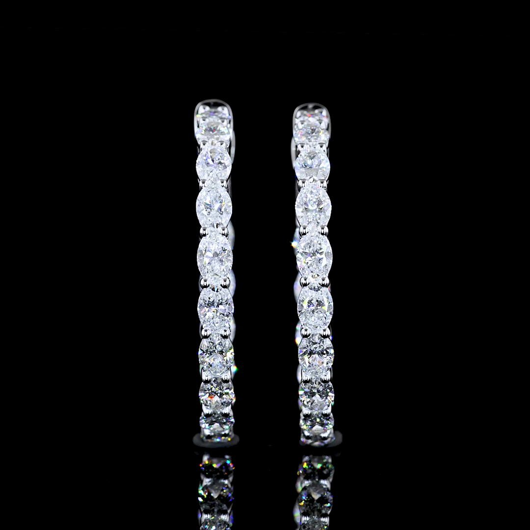 Lab-Grown 2.71 Carat Oval F-VS2 Diamond 14K White Gold Hoops Earrings