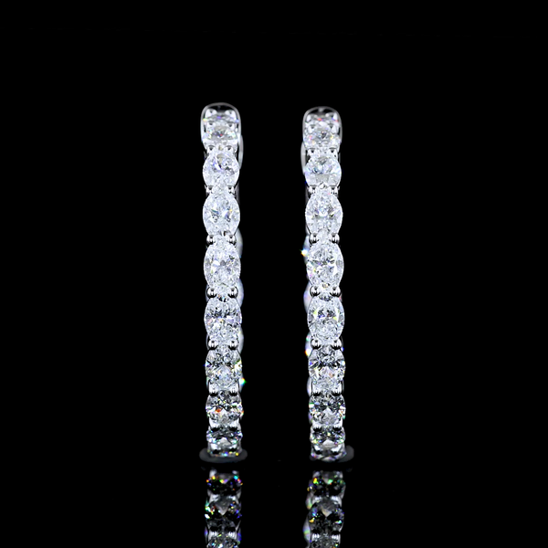 Lab-Grown 2.71 Carat Oval F-VS2 Diamond 14K White Gold Hoops Earrings
