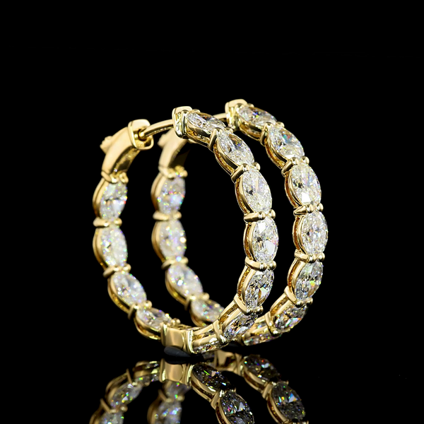 Lab-Grown 4.88 Carat Oval E-VS Diamond 14K Yellow Gold Hoops Earrings
