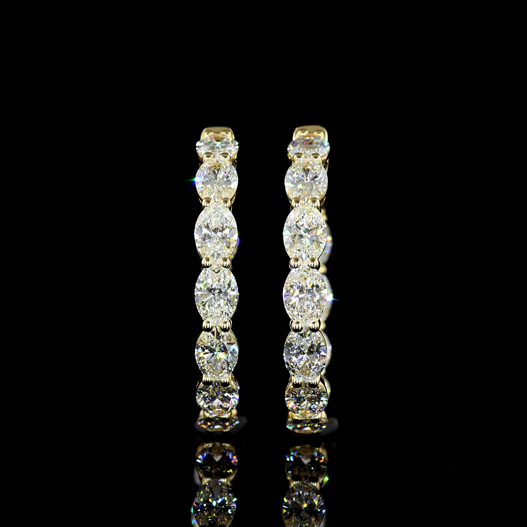 Lab-Grown 4.88 Carat Oval E-VS Diamond 14K Yellow Gold Hoops Earrings