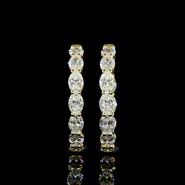Lab-Grown 4.88 Carat Oval E-VS Diamond 14K Yellow Gold Hoops Earrings