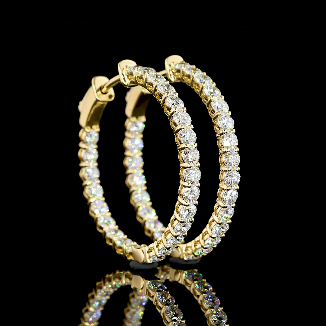 Lab-Grown 2.45 Carat Round E-VS Diamond 14K Yellow Gold Hoops Earrings