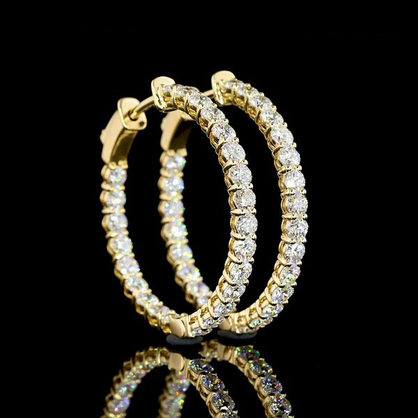 Lab-Grown 2.45 Carat Round E-VS Diamond 14K Yellow Gold Hoops Earrings