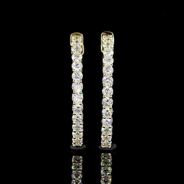 Lab-Grown 2.45 Carat Round E-VS Diamond 14K Yellow Gold Hoops Earrings