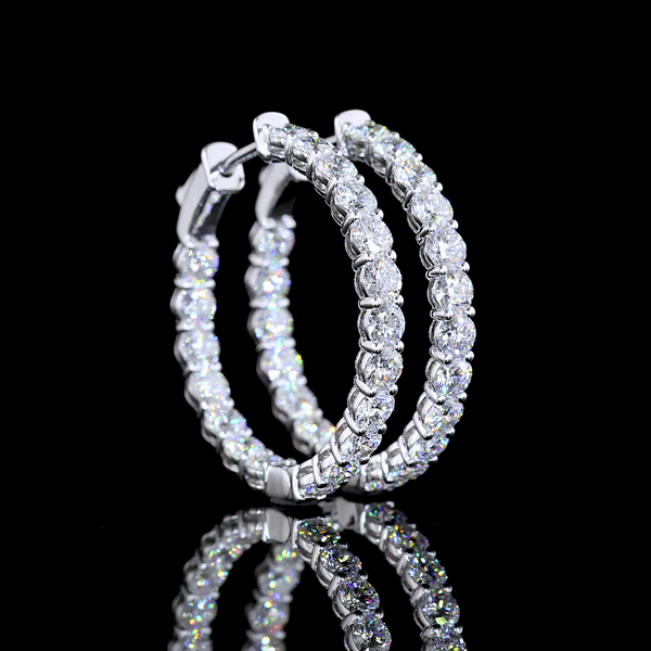 Lab-Grown 3.3 Carat Round E-VS Diamond 14K White Gold Hoops Earrings