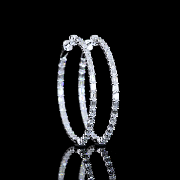 Lab-Grown 3.21 Carat Emerald F-VS1 Diamond 14K White Gold Hoops Earrings