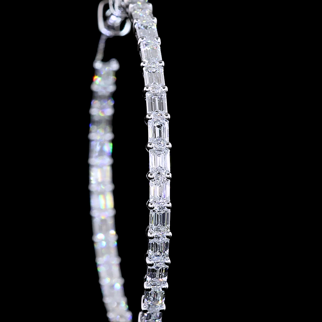 Lab-Grown 3.21 Carat Emerald F-VS1 Diamond 14K White Gold Hoops Earrings