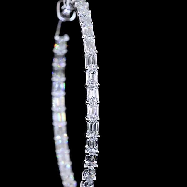 Lab-Grown 3.21 Carat Emerald F-VS1 Diamond 14K White Gold Hoops Earrings