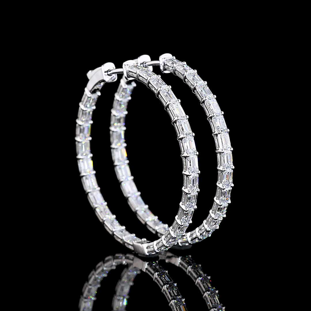 Lab-Grown 4.96 Carat Emerald E-VS Diamond 14K White Gold Hoops Earrings